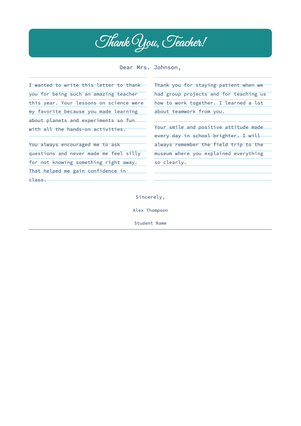 Childs colorful thank you letter to teacher with school themed illustrations_variant_2